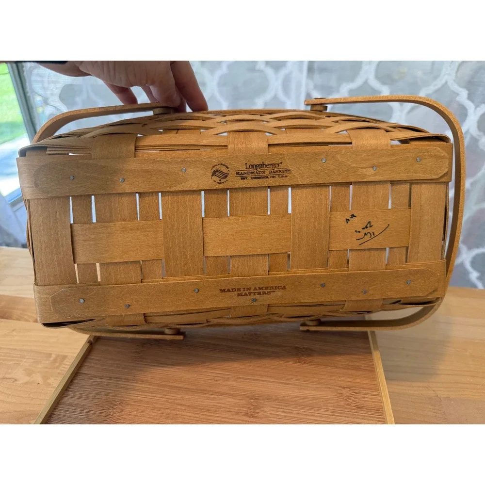 Longaberger Handmade Woven Basket Rectangular Dual Swing Handles 14x8.5 Dresden